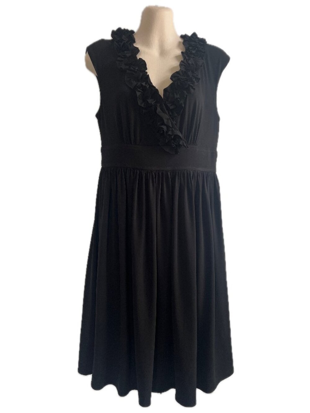 Dress Barn Black Sleeveless Dress with Ruffle V Neck – Sz 8
